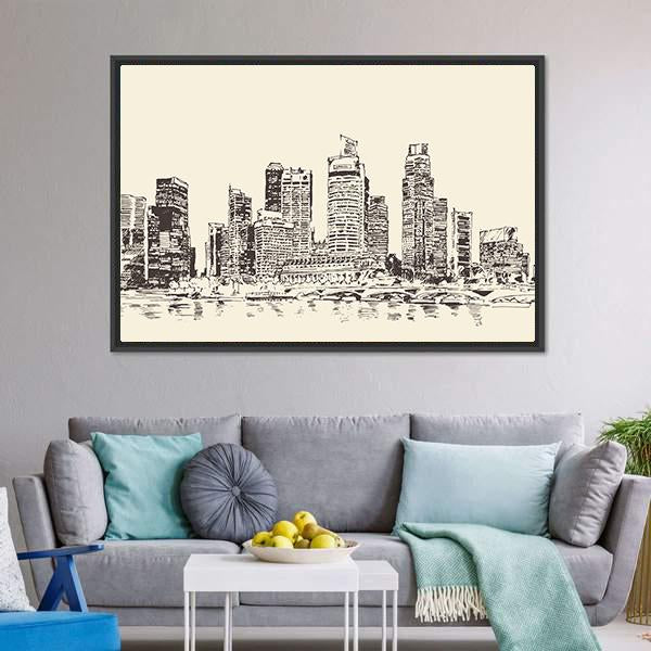 Sketch Of Singapore City Canvas Wall Art-3 Horizontal-Gallery Wrap-25" x 16"-Tiaracle
