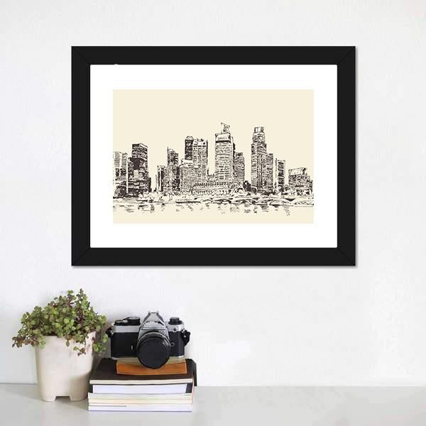 Sketch Of Singapore City Canvas Wall Art-1 Piece-Framed Print-20" x 16"-Tiaracle