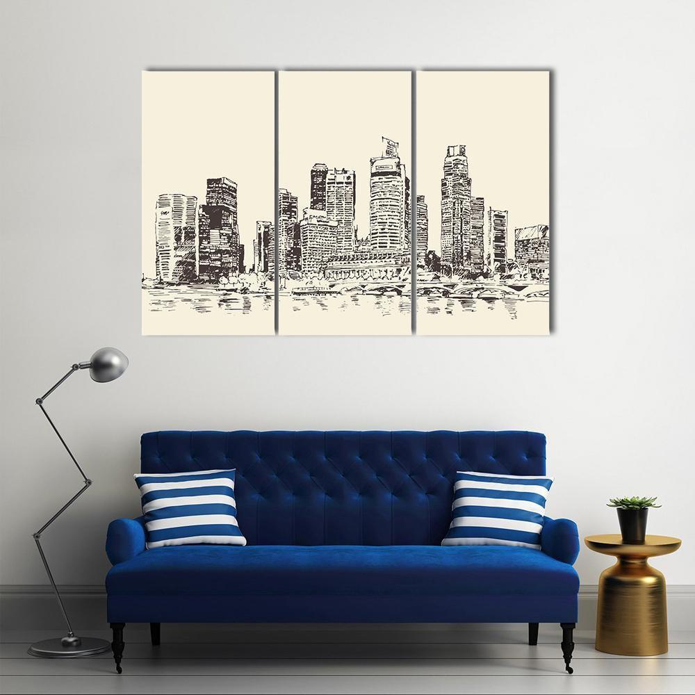 Sketch Of Singapore City Canvas Wall Art-3 Horizontal-Gallery Wrap-37" x 24"-Tiaracle