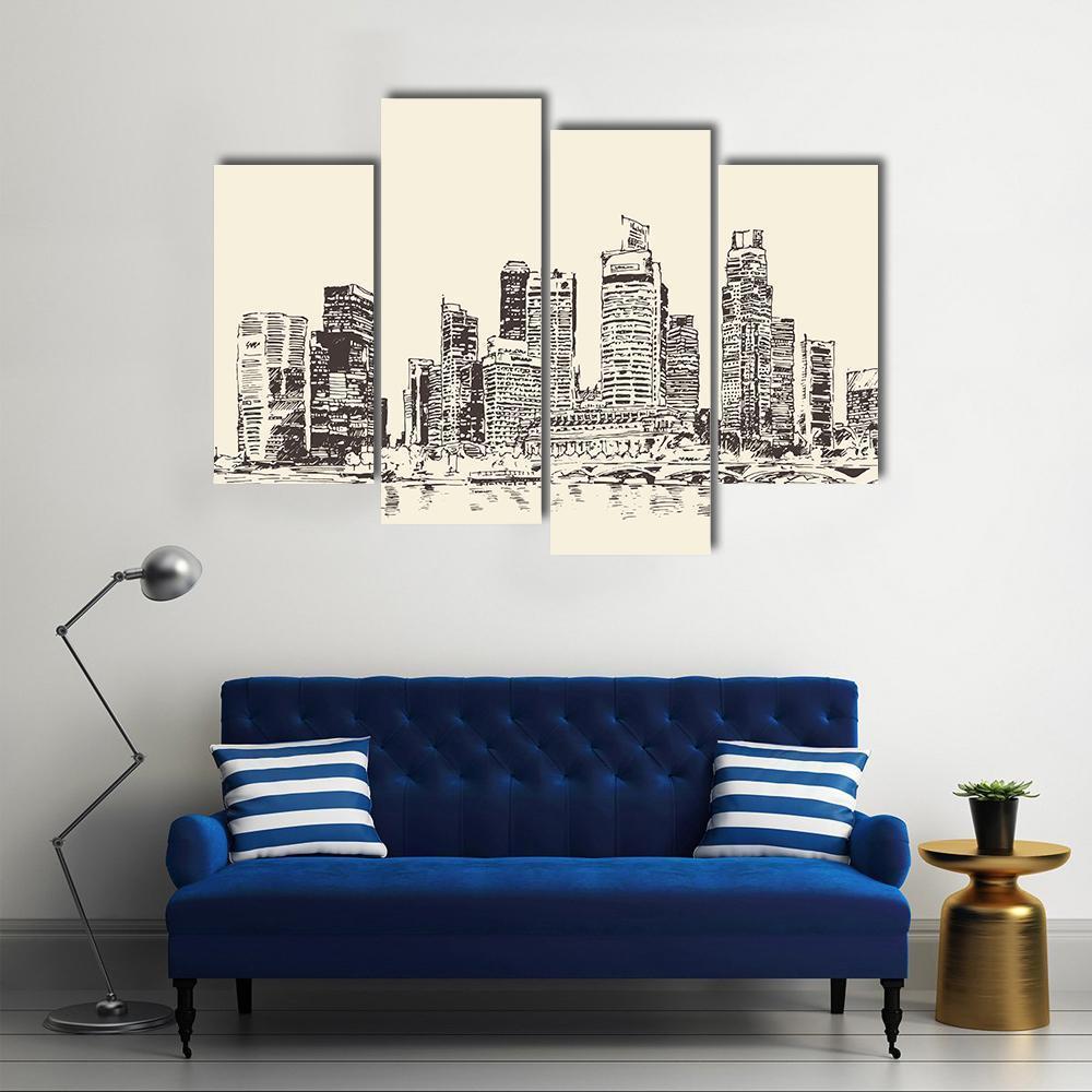 Sketch Of Singapore City Canvas Wall Art-4 Pop-Gallery Wrap-50" x 32"-Tiaracle