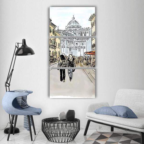 Sketch Of Street In Pisa Vertical Canvas Wall Art-3 Vertical-Gallery Wrap-12" x 25"-Tiaracle