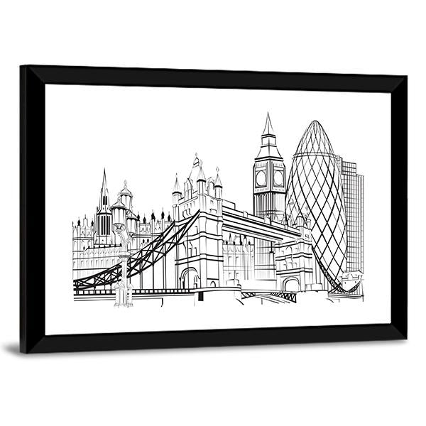 Sketch Silhouette Of London Canvas Wall Art-3 Horizontal-Gallery Wrap-25" x 16"-Tiaracle