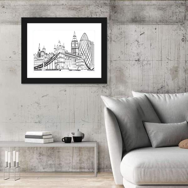 Sketch Silhouette Of London Canvas Wall Art-3 Horizontal-Gallery Wrap-25" x 16"-Tiaracle