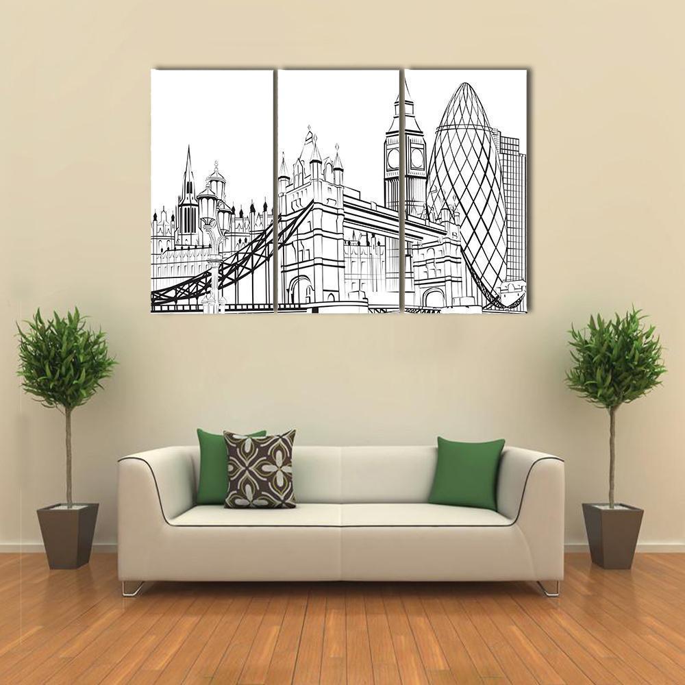 Sketch Silhouette Of London Canvas Wall Art-3 Horizontal-Gallery Wrap-37" x 24"-Tiaracle