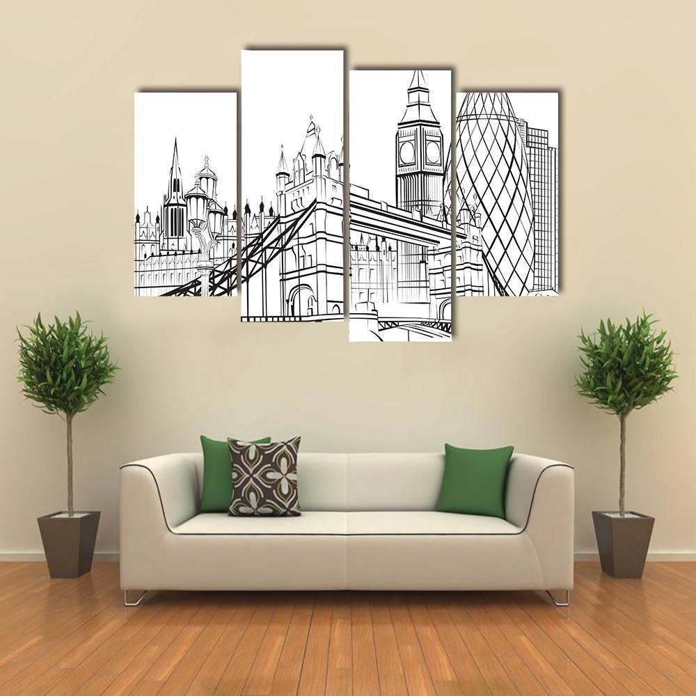 Sketch Silhouette Of London Canvas Wall Art-4 Pop-Gallery Wrap-50" x 32"-Tiaracle