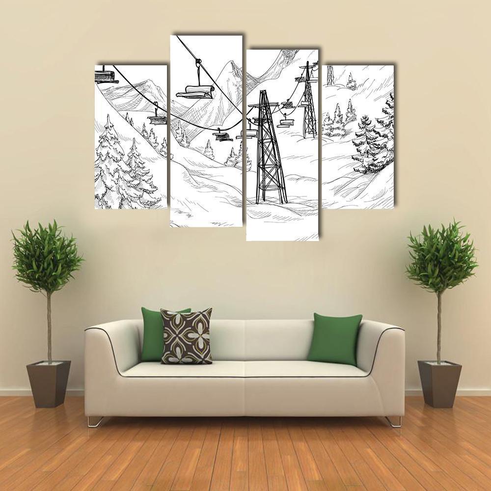 Ski Lift Sketch Canvas Wall Art-4 Pop-Gallery Wrap-50" x 32"-Tiaracle