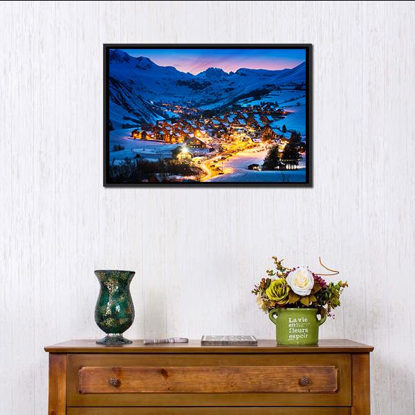 Ski Resort French Alps Canvas Wall Art-1 Piece-Floating Frame-24" x 16"-Tiaracle