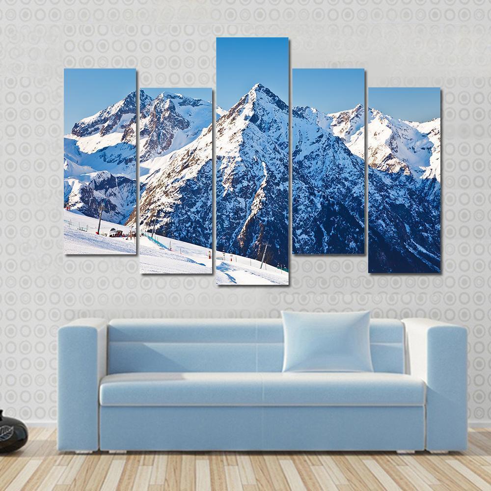 Ski Resort &amp; French Alps Canvas Wall Art-5 Pop-Gallery Wrap-47" x 32"-Tiaracle