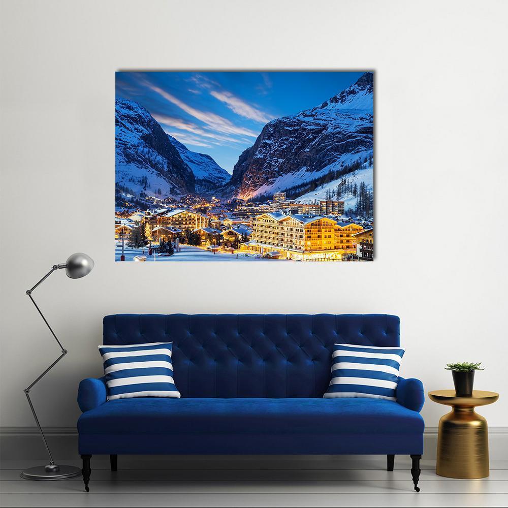 Ski Resort In French Alps Canvas Wall Art-1 Piece-Gallery Wrap-48" x 32"-Tiaracle