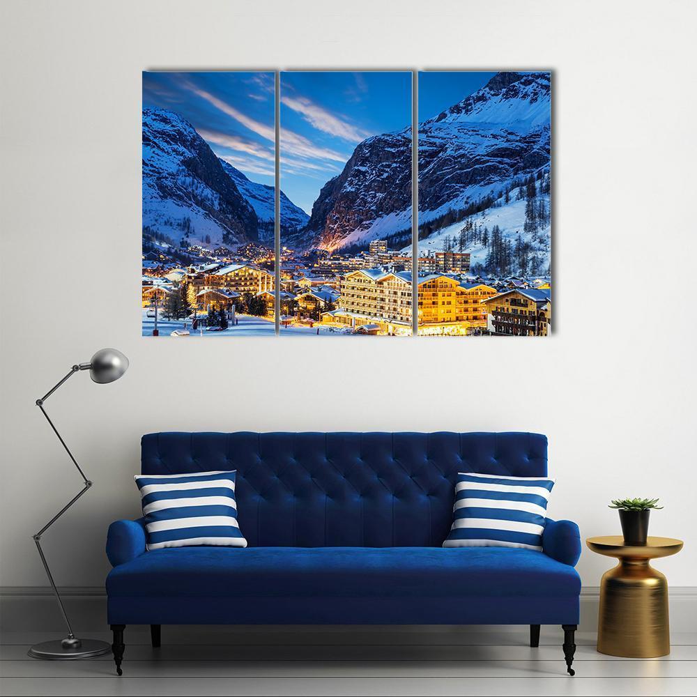 Ski Resort In French Alps Canvas Wall Art-3 Horizontal-Gallery Wrap-37" x 24"-Tiaracle