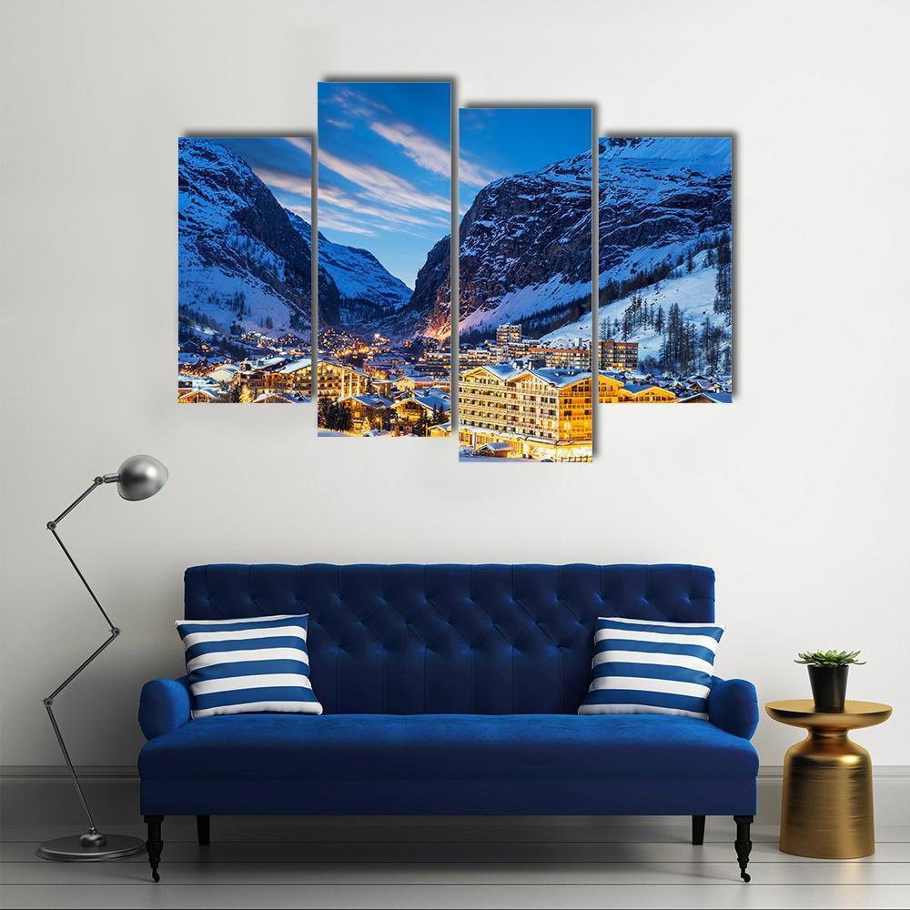Ski Resort In French Alps Canvas Wall Art-4 Pop-Gallery Wrap-50&quot; x 32&quot;-Tiaracle