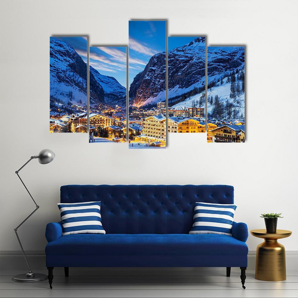 Ski Resort In French Alps Canvas Wall Art-5 Pop-Gallery Wrap-47&quot; x 32&quot;-Tiaracle