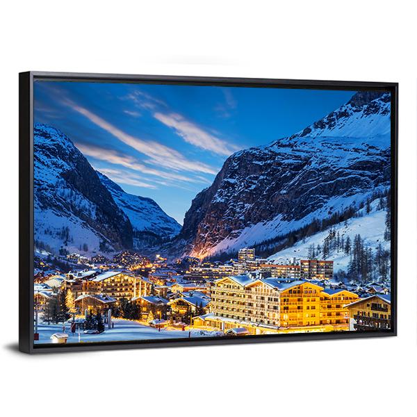 Ski Resort In French Alps Canvas Wall Art-3 Horizontal-Gallery Wrap-25&quot; x 16&quot;-Tiaracle