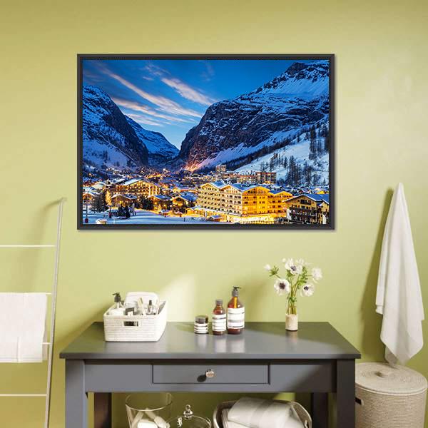 Ski Resort In French Alps Canvas Wall Art-3 Horizontal-Gallery Wrap-25&quot; x 16&quot;-Tiaracle