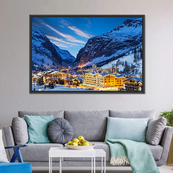 Ski Resort In French Alps Canvas Wall Art-3 Horizontal-Gallery Wrap-25&quot; x 16&quot;-Tiaracle