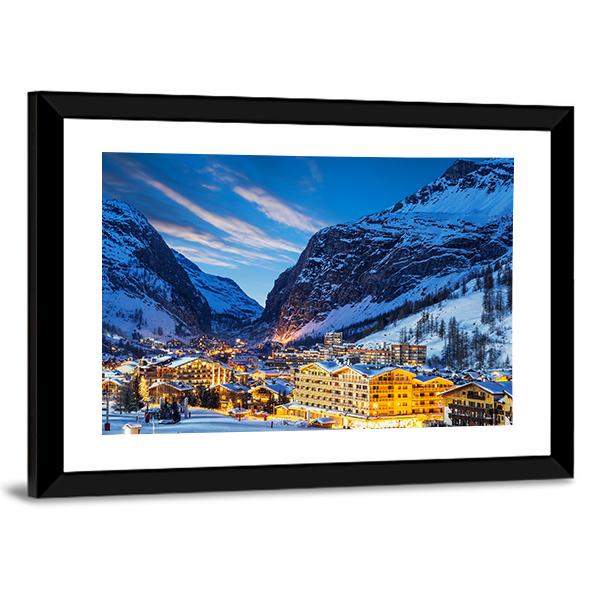Ski Resort In French Alps Canvas Wall Art-3 Horizontal-Gallery Wrap-25&quot; x 16&quot;-Tiaracle