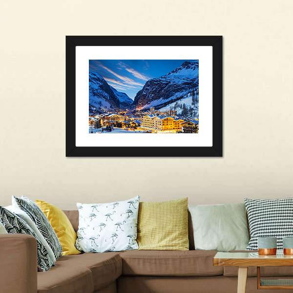 Ski Resort In French Alps Canvas Wall Art-1 Piece-Framed Print-20" x 16"-Tiaracle