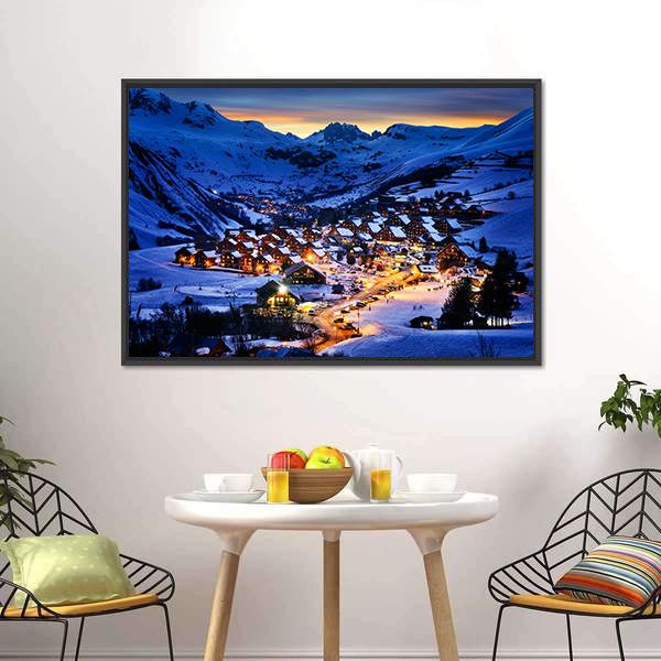 Ski Resort In Winter France Canvas Wall Art-1 Piece-Floating Frame-24" x 16"-Tiaracle