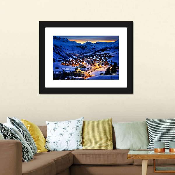 Ski Resort In Winter France Canvas Wall Art-1 Piece-Framed Print-20" x 16"-Tiaracle