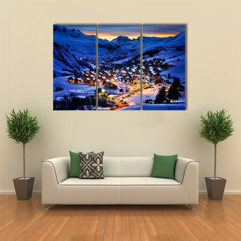 Ski Resort In Winter France Canvas Wall Art-3 Horizontal-Gallery Wrap-37" x 24"-Tiaracle