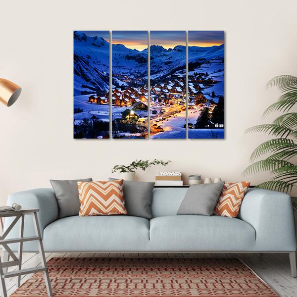 Ski Resort In Winter France Canvas Wall Art-4 Horizontal-Gallery Wrap-34" x 24"-Tiaracle