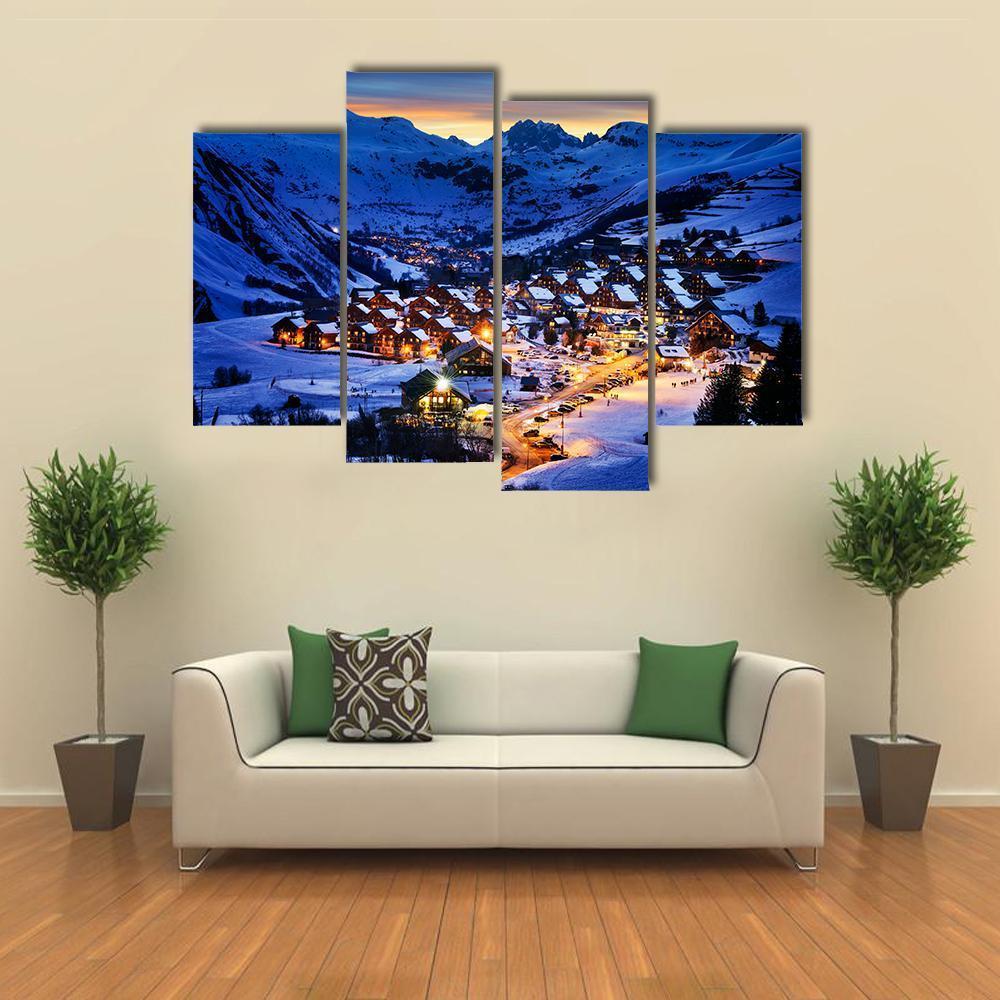 Ski Resort In Winter France Canvas Wall Art-4 Pop-Gallery Wrap-50" x 32"-Tiaracle