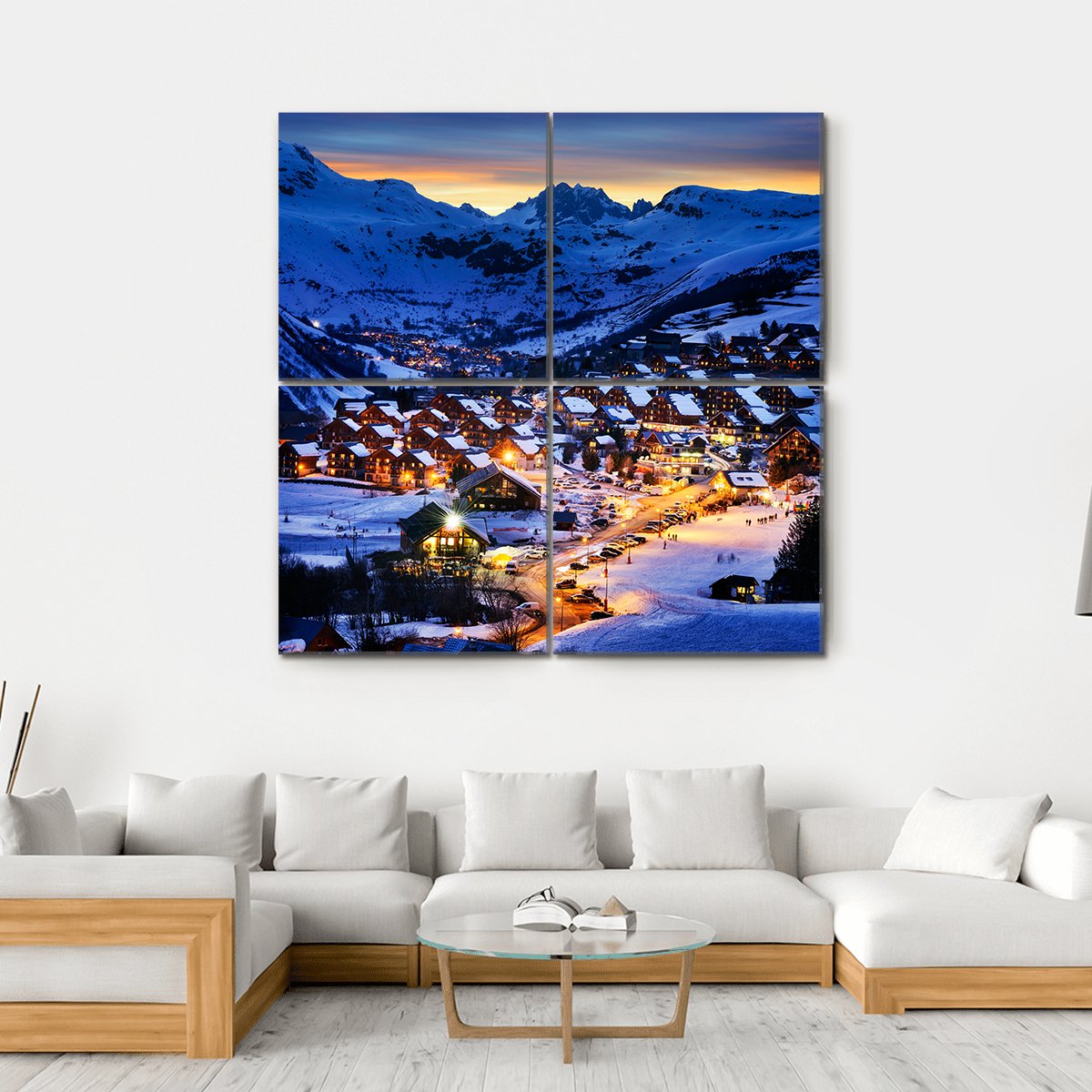 Ski Resort In Winter France Canvas Wall Art-4 Square-Gallery Wrap-17" x 17"-Tiaracle