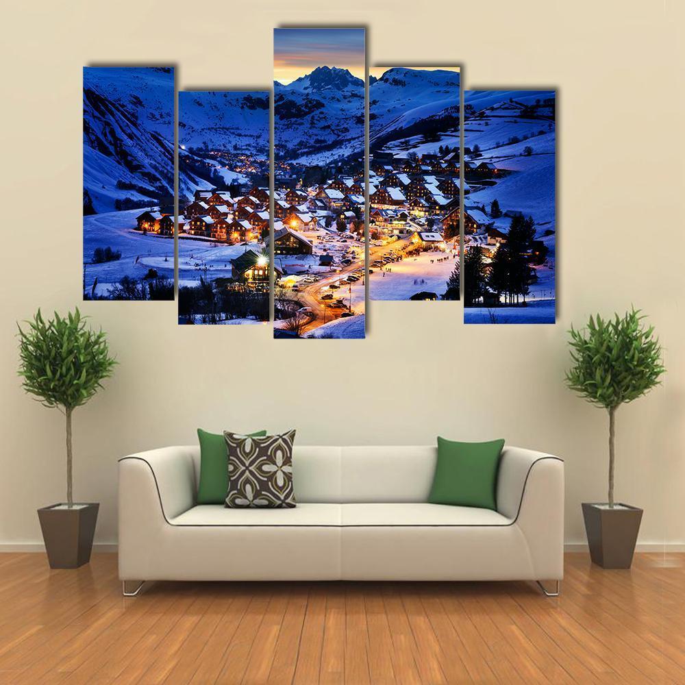 Ski Resort In Winter France Canvas Wall Art-5 Pop-Gallery Wrap-47" x 32"-Tiaracle