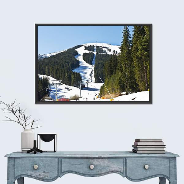 Ski Slope At Winter Resort Bansko Canvas Wall Art-1 Piece-Floating Frame-24" x 16"-Tiaracle