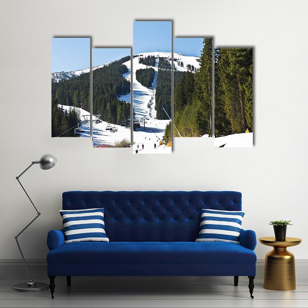 Ski Slope At Winter Resort Bansko Canvas Wall Art-5 Pop-Gallery Wrap-47" x 32"-Tiaracle