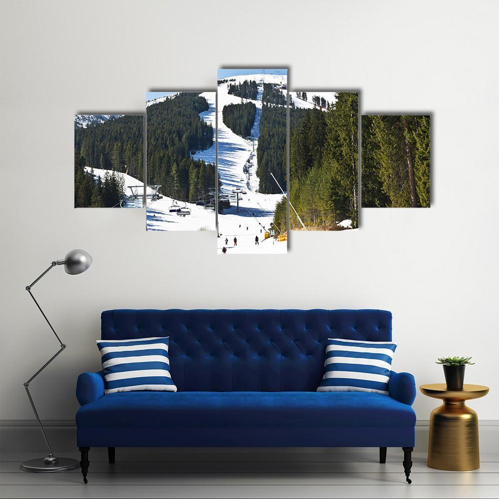 Ski Slope At Winter Resort Bansko Canvas Wall Art-5 Star-Gallery Wrap-62" x 32"-Tiaracle