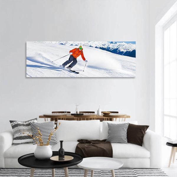 Skier In Mask Panoramic Canvas Wall Art-1 Piece-36&quot; x 12&quot;-Tiaracle