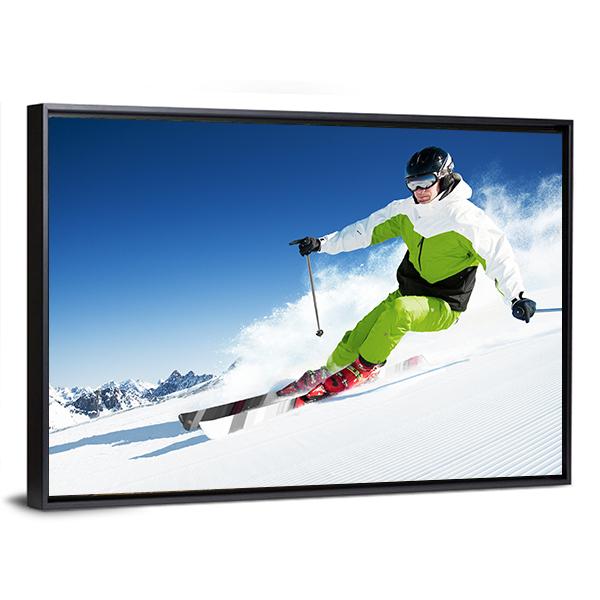 Skier In Mountains Canvas Wall Art-3 Horizontal-Gallery Wrap-25" x 16"-Tiaracle