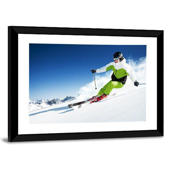Skier In Mountains Canvas Wall Art-3 Horizontal-Gallery Wrap-25" x 16"-Tiaracle