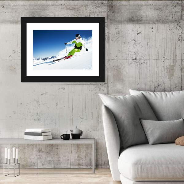 Skier In Mountains Canvas Wall Art-3 Horizontal-Gallery Wrap-25" x 16"-Tiaracle