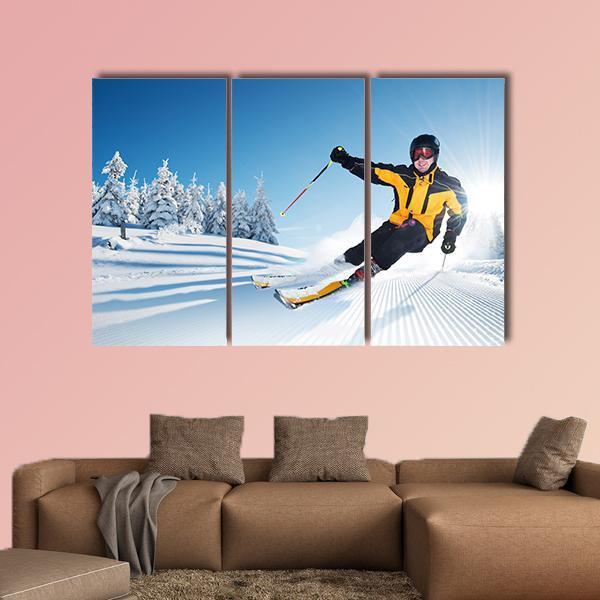 Skier In Mountains Canvas Wall Art-3 Horizontal-Gallery Wrap-37" x 24"-Tiaracle