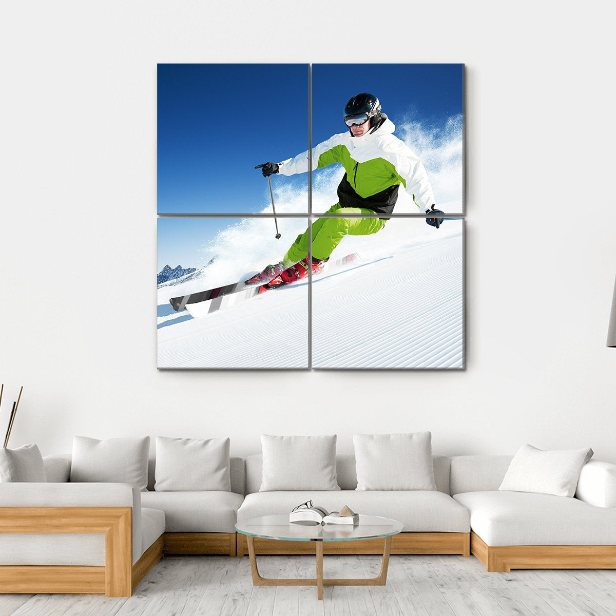 Skier In Mountains Canvas Wall Art-4 Square-Gallery Wrap-17" x 17"-Tiaracle