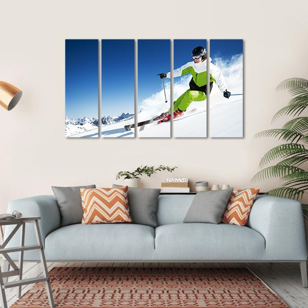 Skier In Mountains Canvas Wall Art-5 Horizontal-Gallery Wrap-22" x 12"-Tiaracle