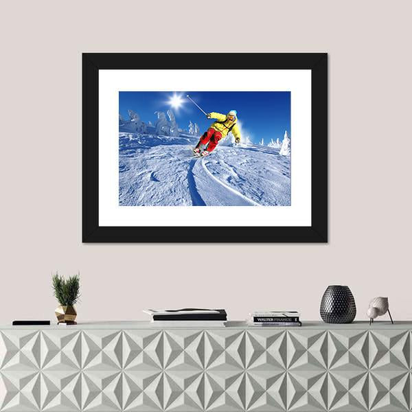 Skier Skiing Downhill Canvas Wall Art-1 Piece-Framed Print-30" x 20"-Tiaracle