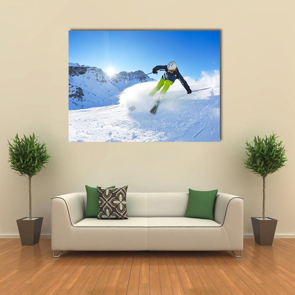 Skier Skiing Downhill Canvas Wall Art-1 Piece-Gallery Wrap-36" x 24"-Tiaracle