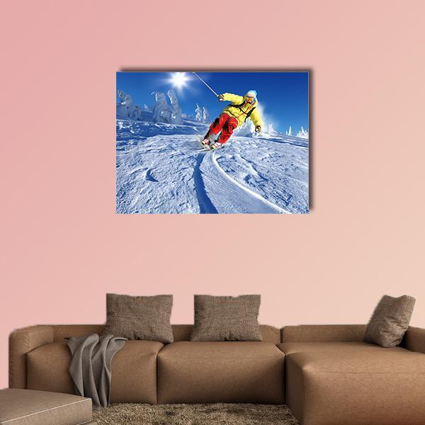 Skier Skiing Downhill Canvas Wall Art-1 Piece-Gallery Wrap-36" x 24"-Tiaracle