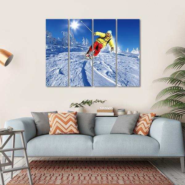 Skier Skiing Downhill Canvas Wall Art-4 Horizontal-Gallery Wrap-34" x 24"-Tiaracle