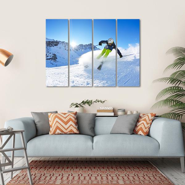 Skier Skiing Downhill Canvas Wall Art-4 Horizontal-Gallery Wrap-34" x 24"-Tiaracle