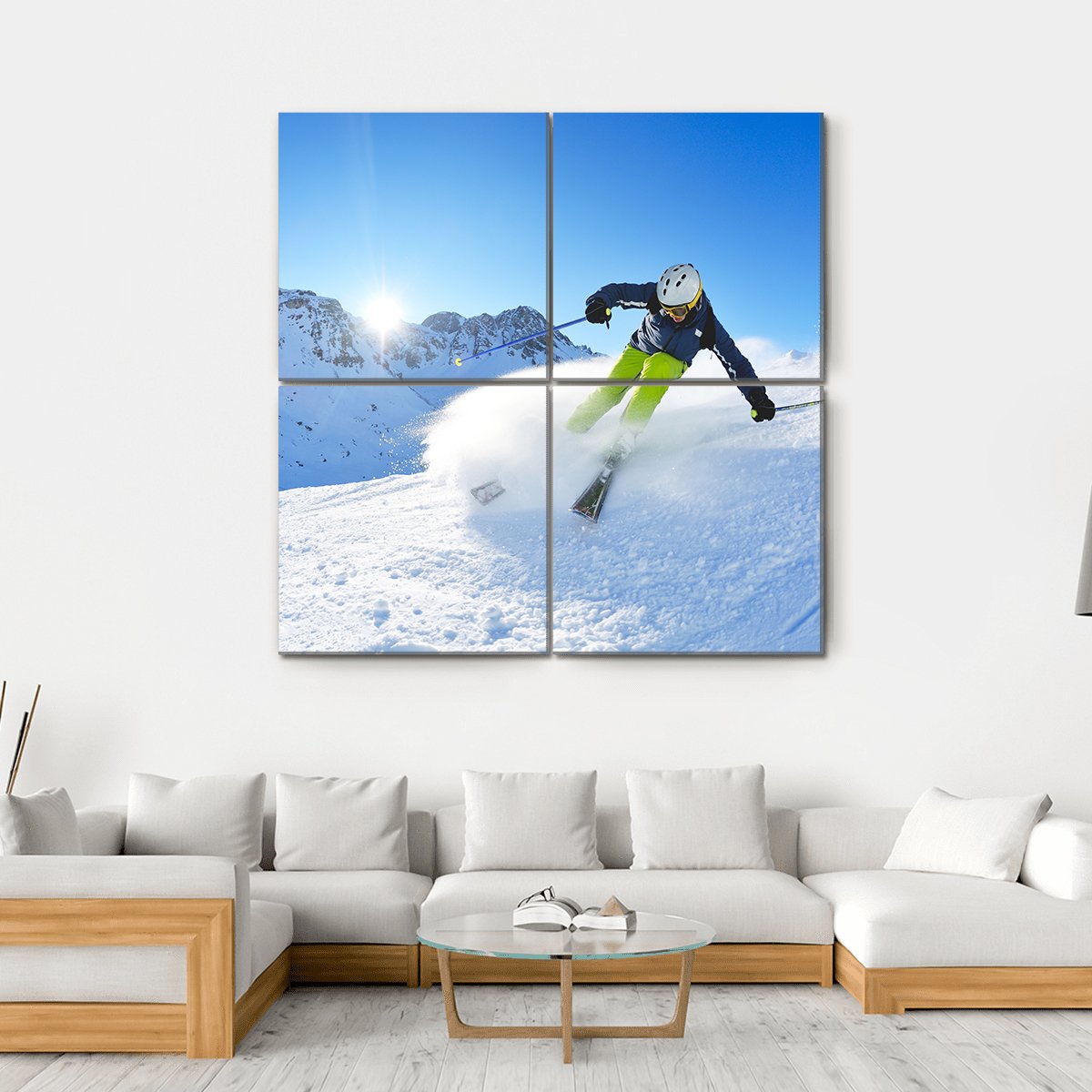 Skier Skiing Downhill Canvas Wall Art-4 Square-Gallery Wrap-17" x 17"-Tiaracle