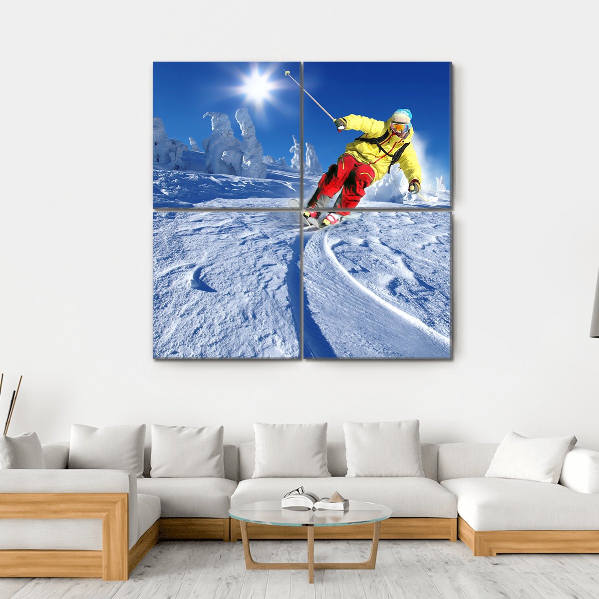 Skier Skiing Downhill Canvas Wall Art-4 Square-Gallery Wrap-17" x 17"-Tiaracle