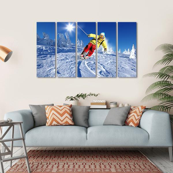 Skier Skiing Downhill Canvas Wall Art-5 Horizontal-Gallery Wrap-22" x 12"-Tiaracle