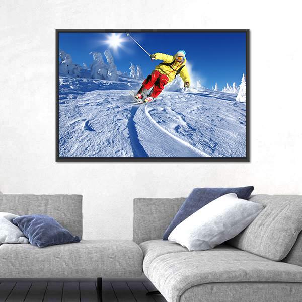 Skier Skiing Downhill Canvas Wall Art-5 Horizontal-Gallery Wrap-22" x 12"-Tiaracle