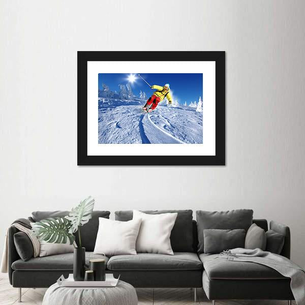 Skier Skiing Downhill Canvas Wall Art-5 Horizontal-Gallery Wrap-22" x 12"-Tiaracle