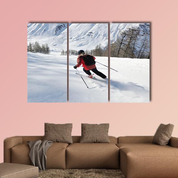 Skier Skiing Downhill Canvas Wall Art-3 Horizontal-Gallery Wrap-37" x 24"-Tiaracle