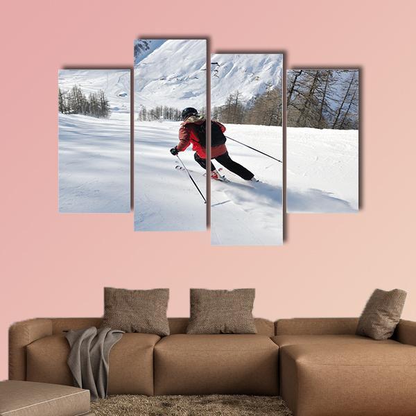 Skier Skiing Downhill Canvas Wall Art-4 Pop-Gallery Wrap-50" x 32"-Tiaracle